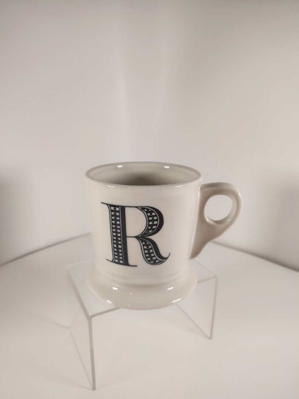 ANTHROPOLOGIE Mug Monogram Letter R Initial Shaving Style Coffee Tea Black White